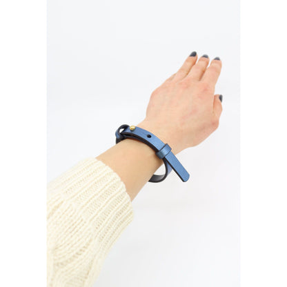 Leather Bracelet With a Brass Fastener in Metallic Blue