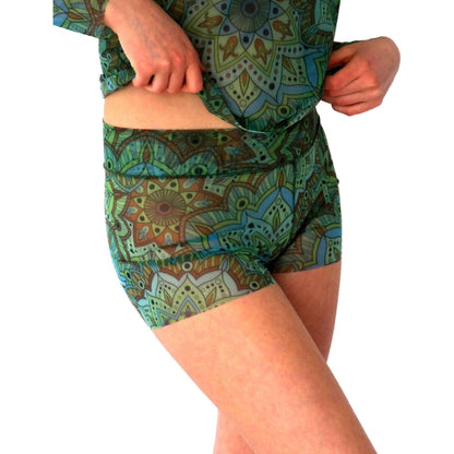 Tan-Through Mini Leggings – Green Mandala - Kotikauppa
