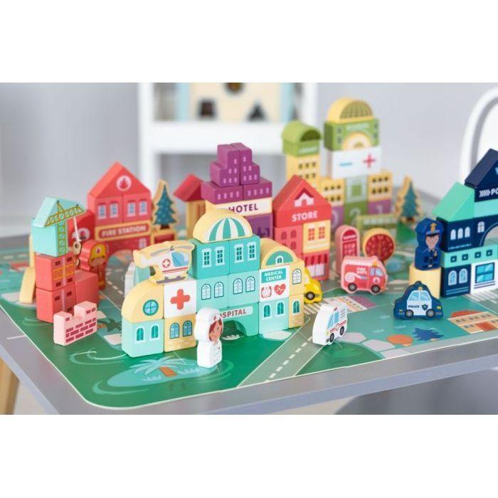 Wooden Blocks + Base City Set, 121 Pieces - Kotikauppa