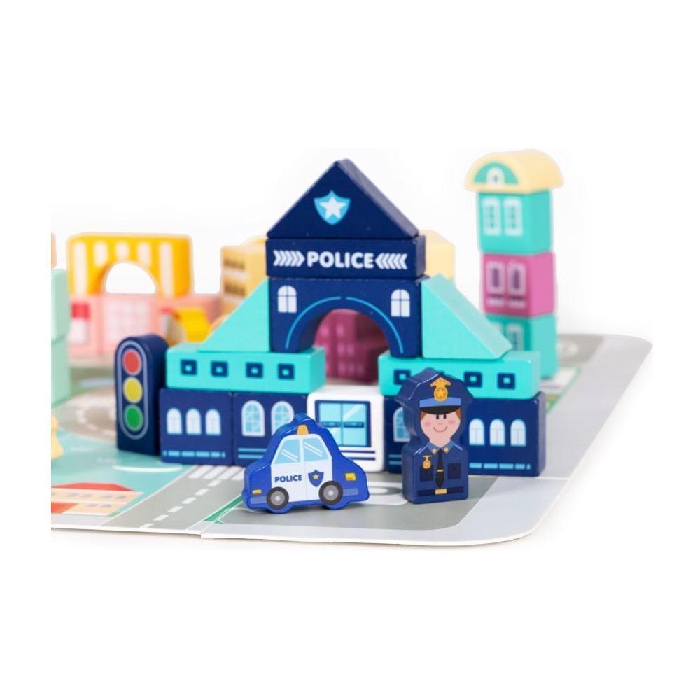 Wooden Blocks + Base City Set, 121 Pieces - Kotikauppa