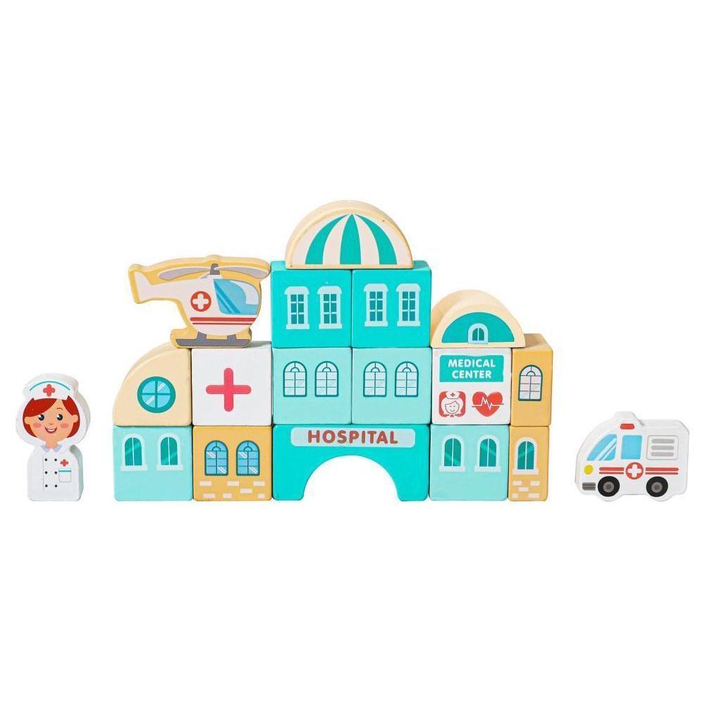 Wooden Blocks + Base City Set, 121 Pieces - Kotikauppa