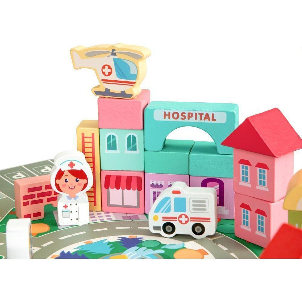 Wooden Blocks + Base City Set, 121 Pieces - Kotikauppa