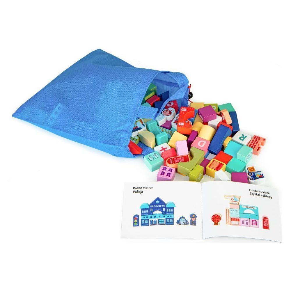 Wooden Blocks + Base City Set, 121 Pieces - Kotikauppa