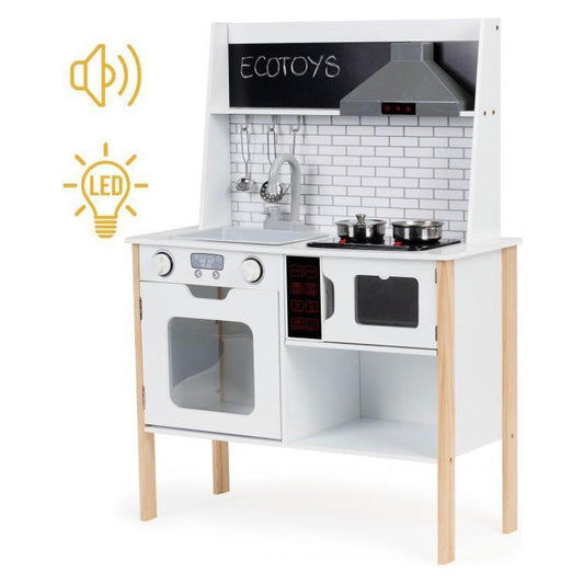 Wooden Play Kitchen with Sound and Light - Kotikauppa