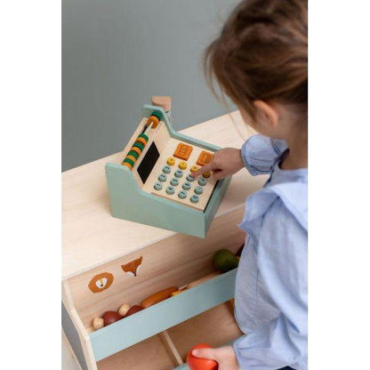 Wooden Store Cash Register with Accessories - Kotikauppa