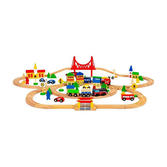 Wooden Train Set, 90 Pieces - Kotikauppa