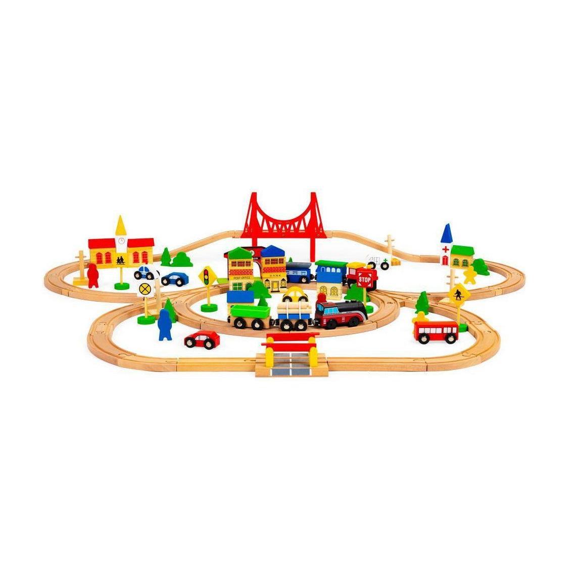 Wooden Train Set, 90 Pieces - Kotikauppa