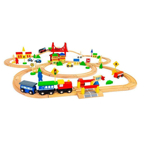 Wooden Train Set, 90 Pieces - Kotikauppa