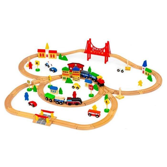 Wooden Train Set, 90 Pieces - Kotikauppa
