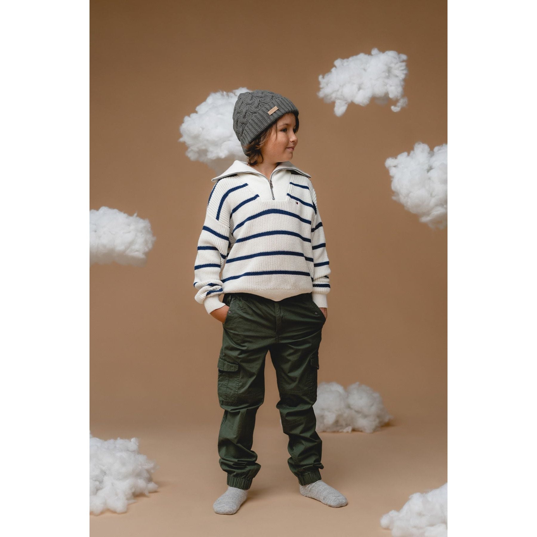 100% Baby Alpaca Cable Hat for Kids - Botanical Green