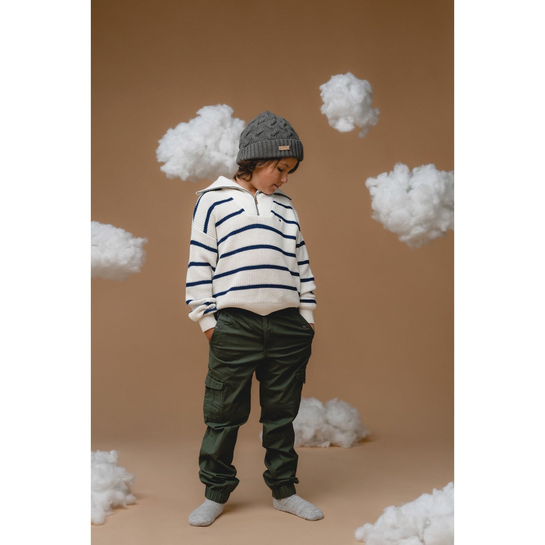 100% Baby Alpaca Cable Hat for Kids - Botanical Green