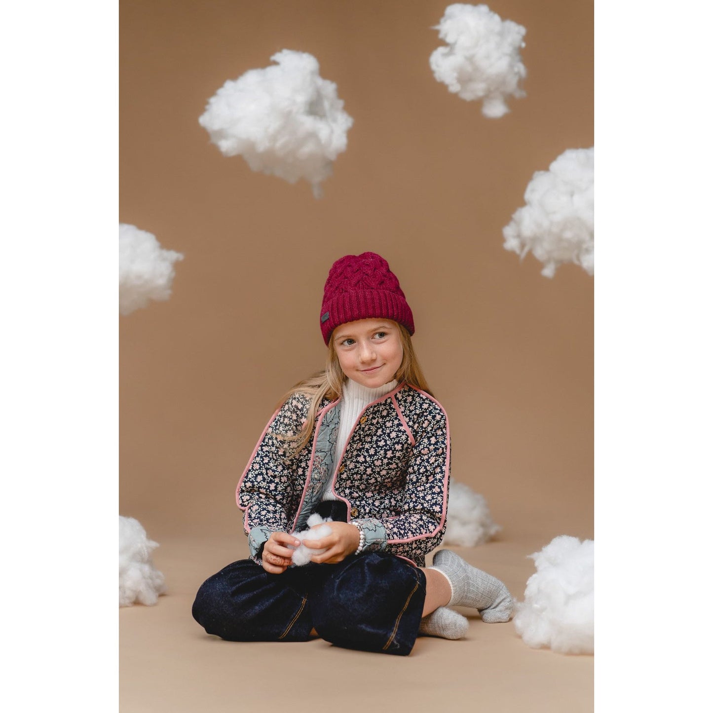 100% Baby Alpaca Cable Hat for Kids - Mulberry