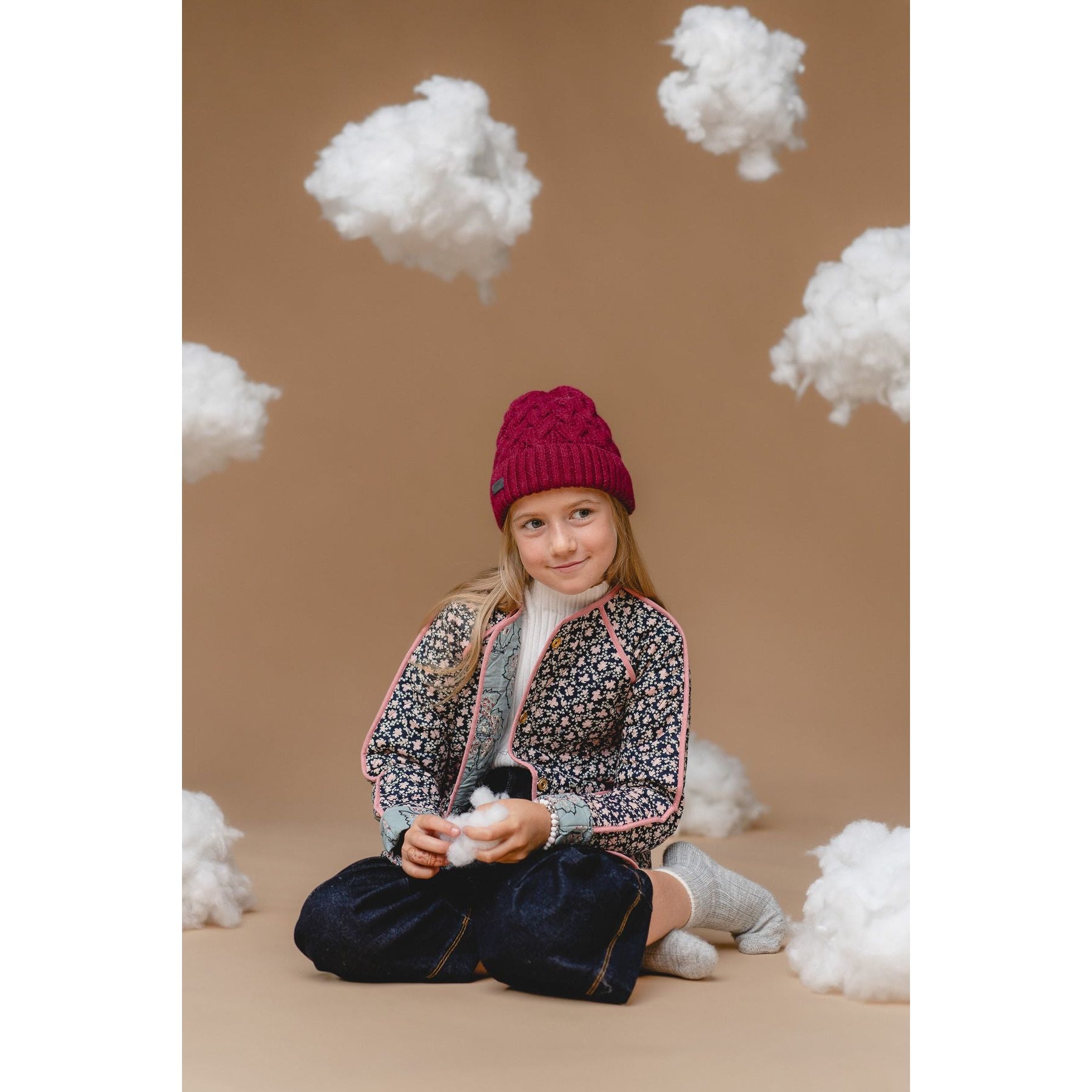 100% Baby Alpaca Cable Hat for Kids - Mulberry