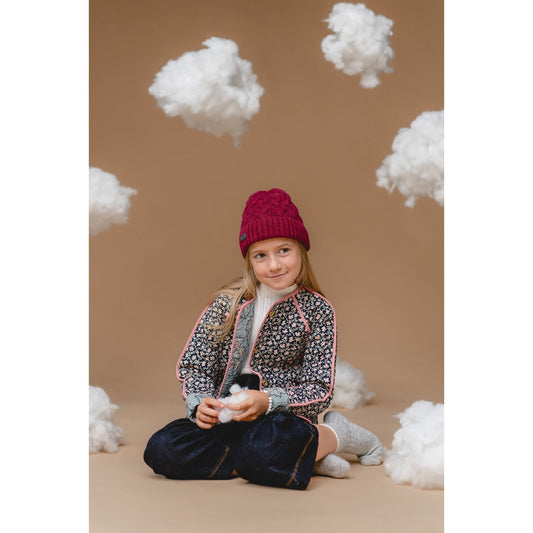 100% Baby Alpaca Cable Hat for Kids - Mulberry