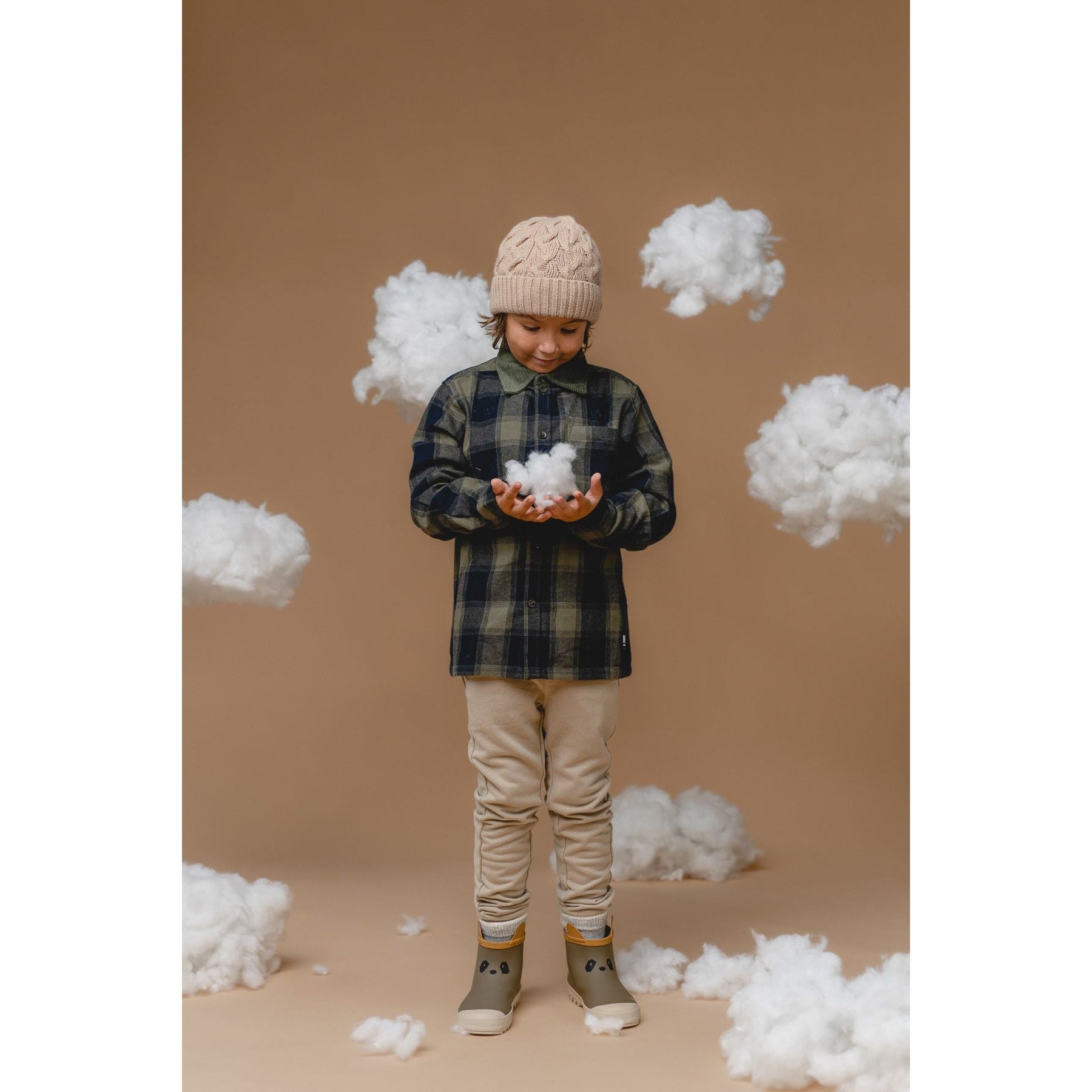 100% Baby Alpaca Cable Hat for Kids - Wheat