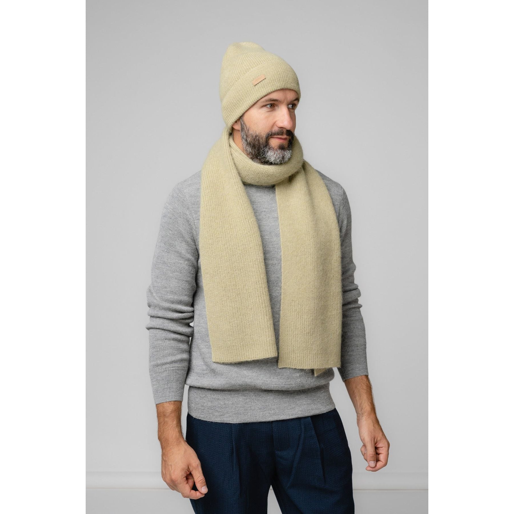 Natural Baby Alpaca and Merino Wool Light Fisherman's Rib Scarf