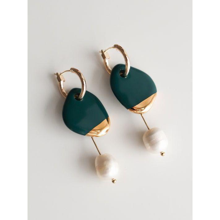 Arp Pearl And Porcelain Earrings - Dark Green