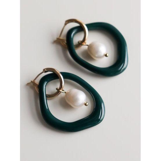 Arp Pearl and Porcelain Hoops - Dark Green
