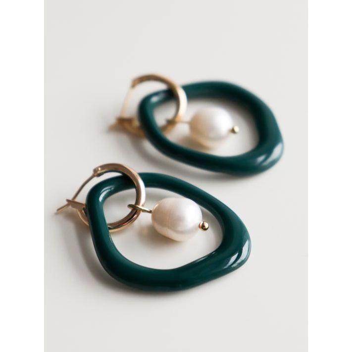 Arp Pearl and Porcelain Hoops - Dark Green