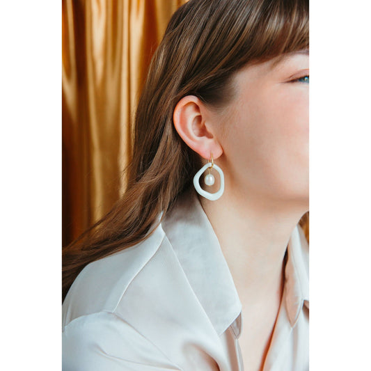 Arp Pearl and Porcelain Hoops - Black