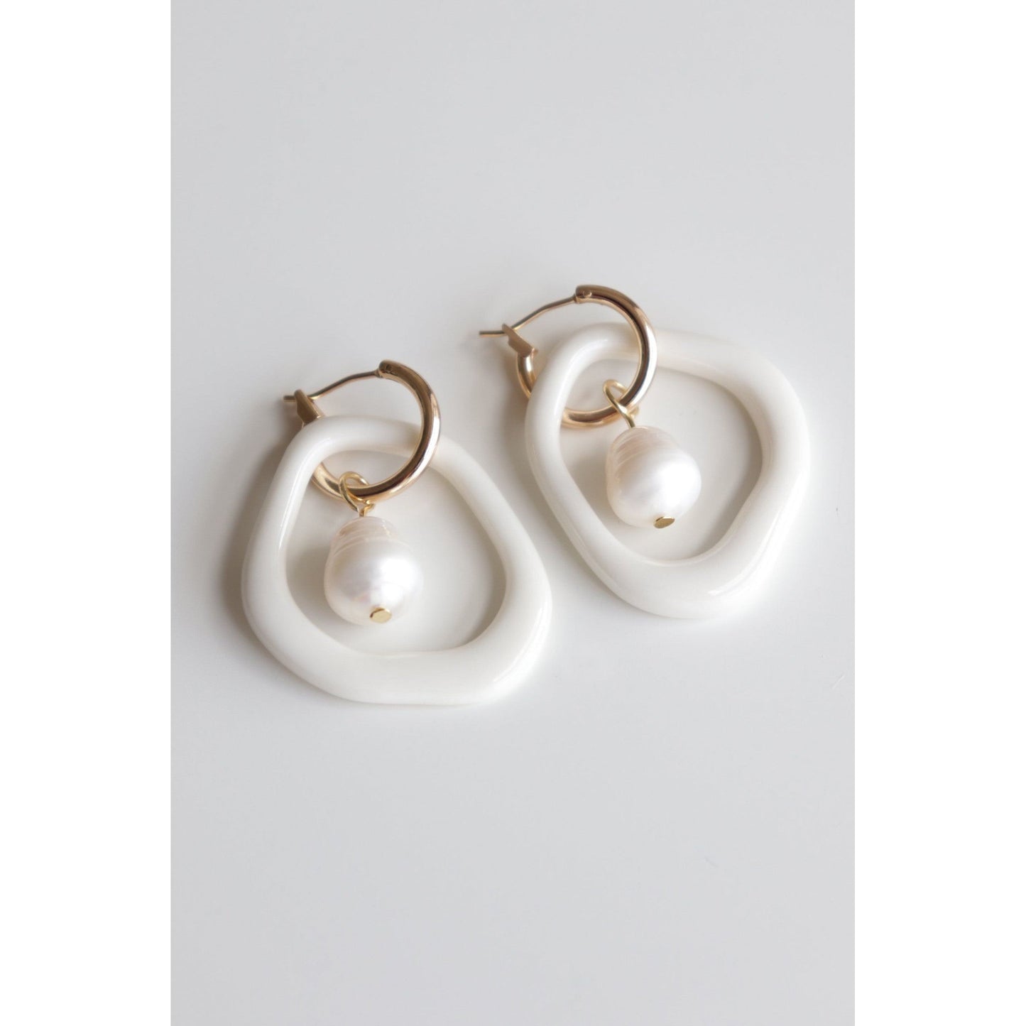 Arp Pearl and Porcelain Hoops - White