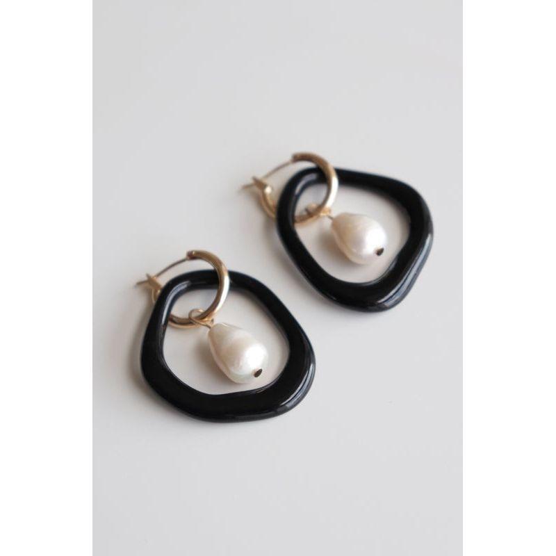 Arp Pearl and Porcelain Hoops - Black