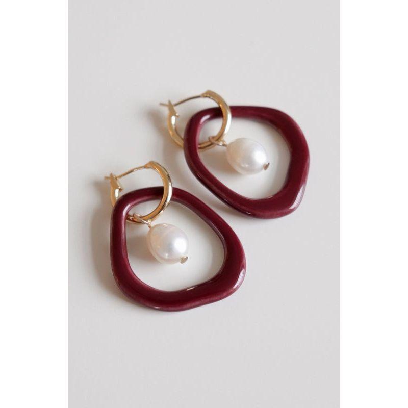 Arp Pearl and Porcelain Hoops- Burgundy