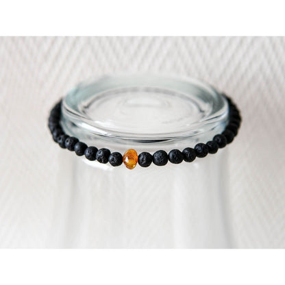 Baltic Amber and Black Lava Bracelet for Men