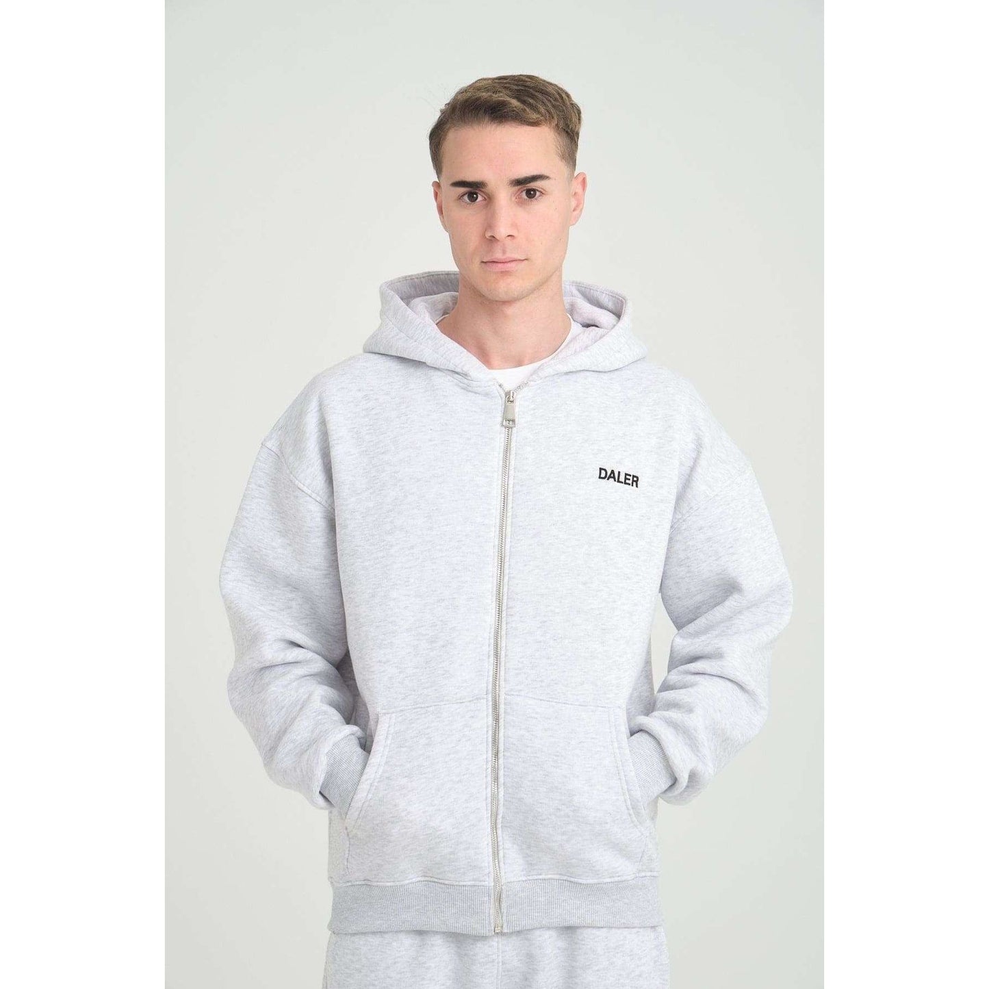 Basic Heavyweight Zipper Hoodie - Grey Melange