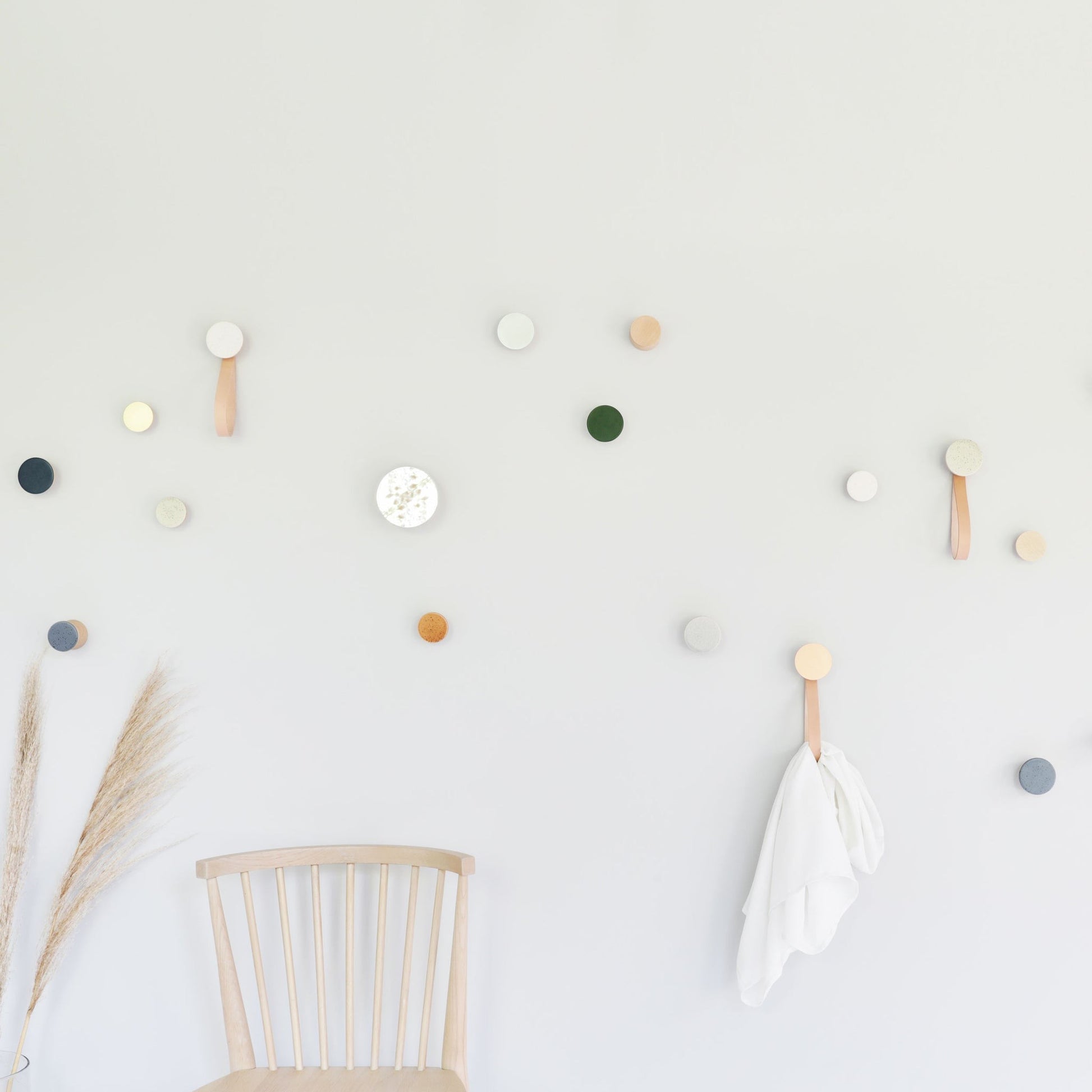 Beech Wood & Veramic Wall Hook / Knob - White Sand