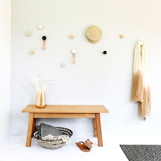 Beech Wood & Veramic Wall Hook / Knob - White Sand