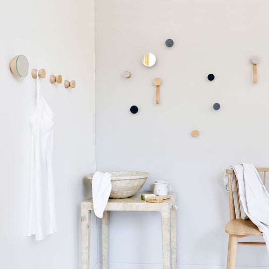 Beech Wood & Veramic Wall Hook / Knob - Blue Black Specks