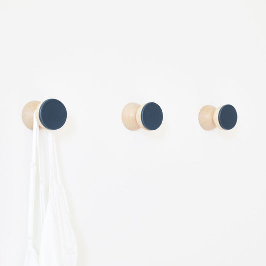 Beech Wood & Veramic Wall Hook / Knob - Dark Blue
