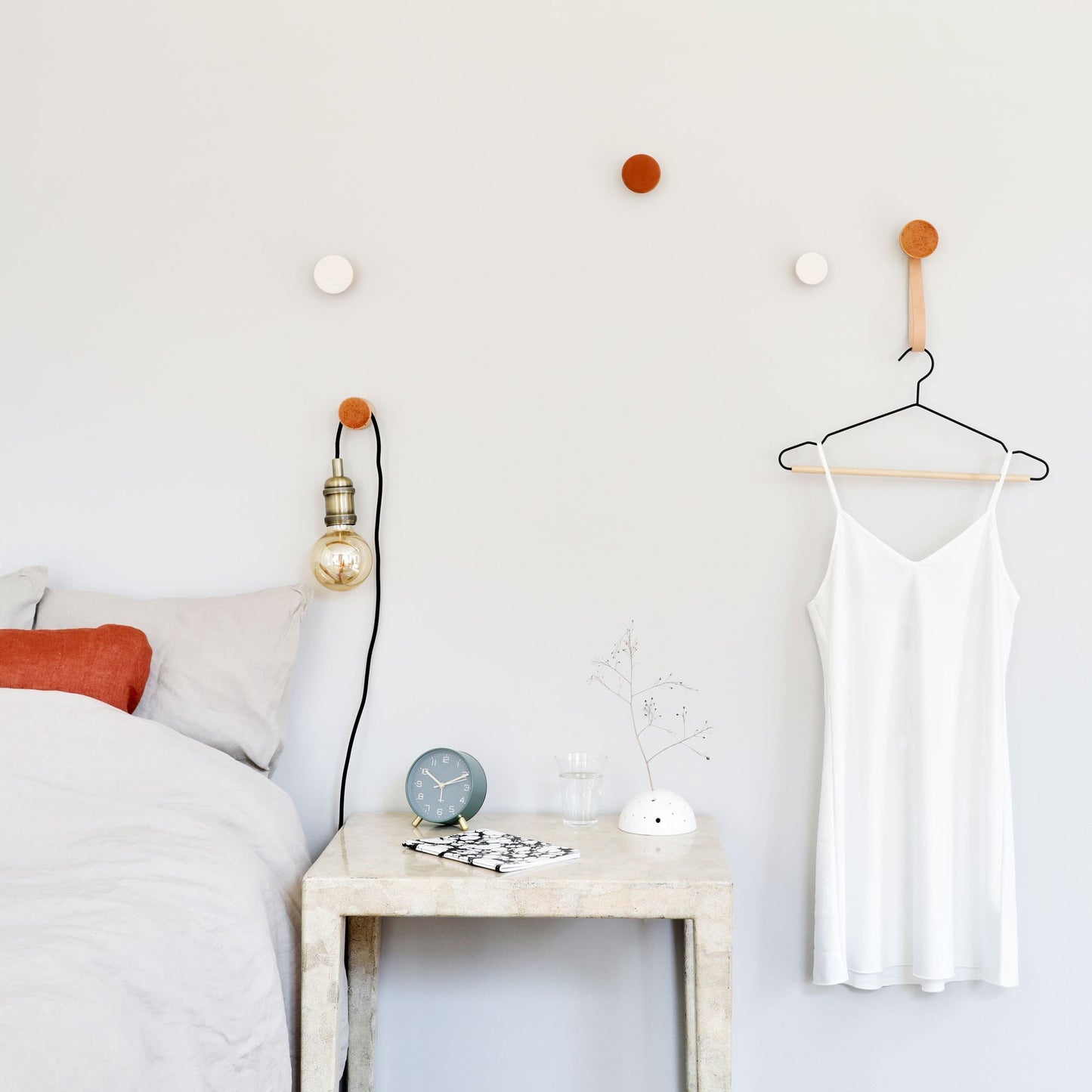 Beech Wood & Veramic Wall Hook / Knob - Dark Terracotta Orange