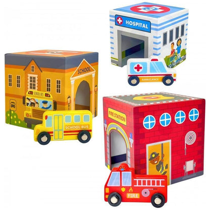 City Vehicles in Boxes Puzzle Cubes