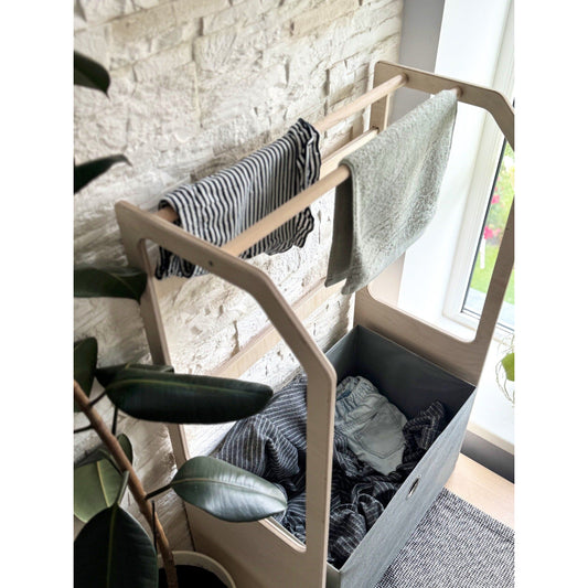 Montessori Wooden Clothes Drying Rack with Storage for Kids
