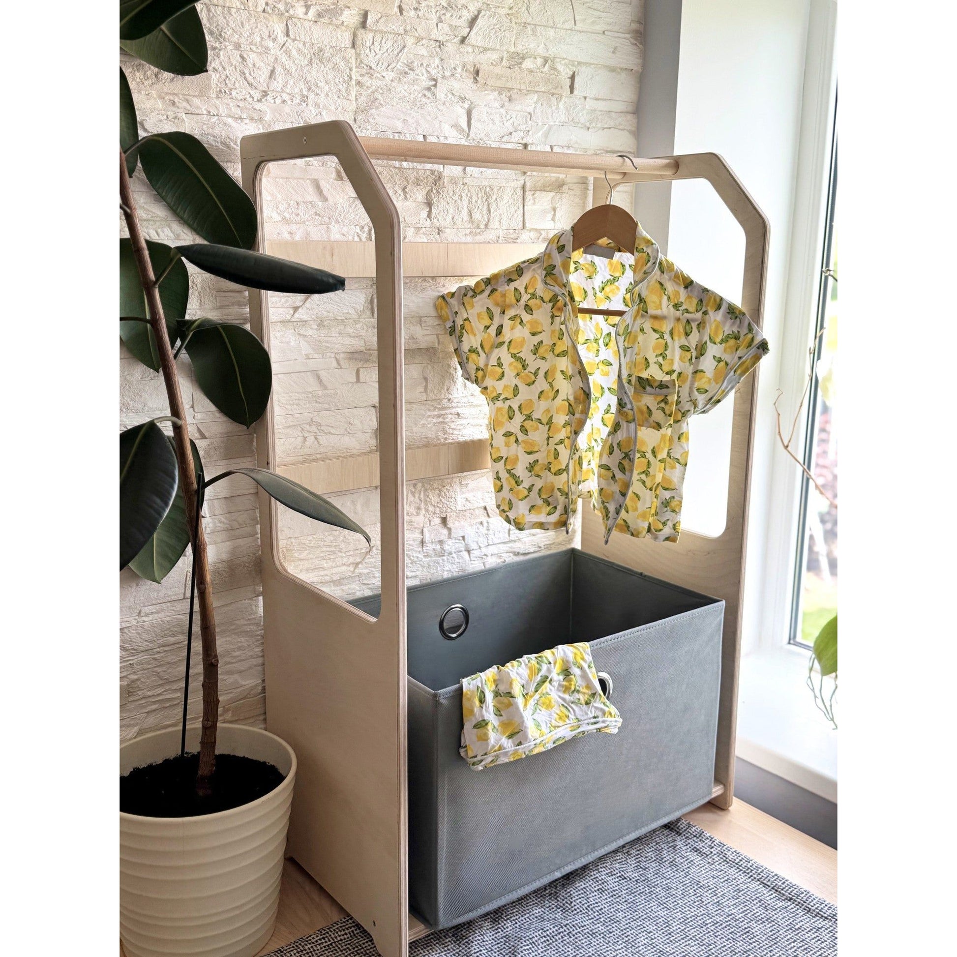 Montessori Wooden Clothes Drying Rack with Storage for Kids