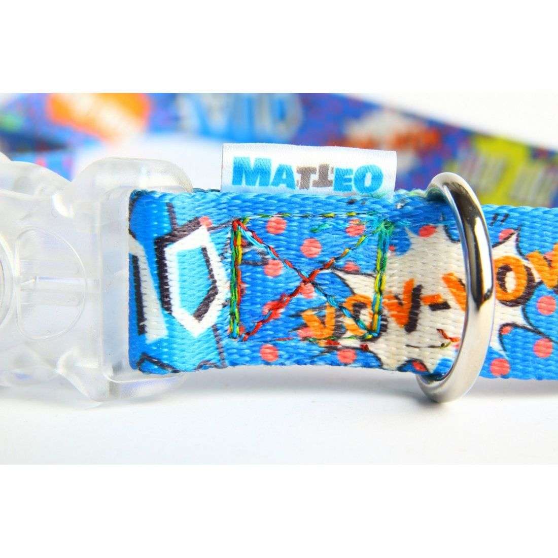 Collar With A LED Plastic Buckle - Blue Graffiti