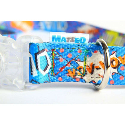 Collar With A LED Plastic Buckle - Blue Graffiti