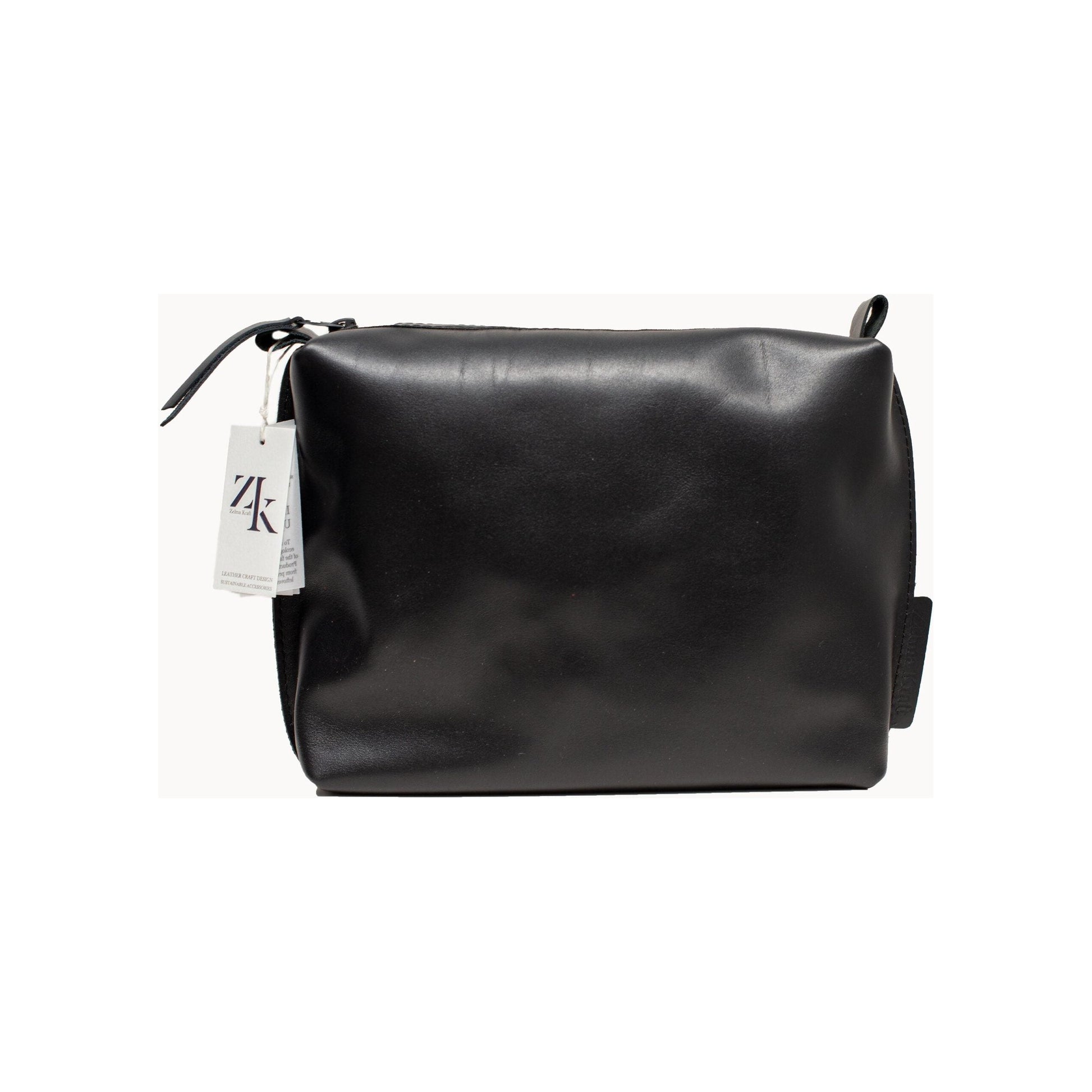 Leather Cosmetic Bag, Black - Large