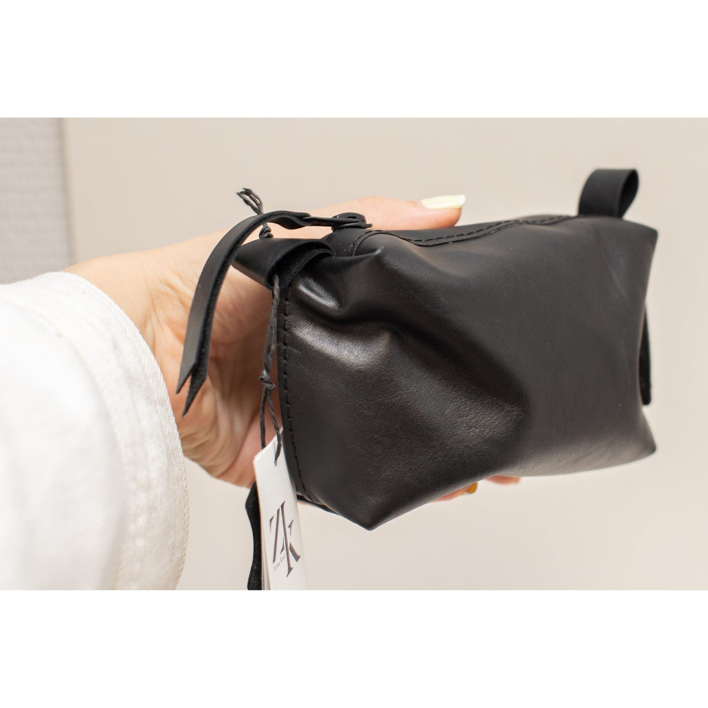 Leather Cosmetic Bag, Black - Small