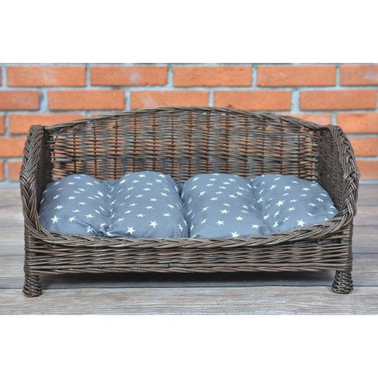 Dark Wicker Pet Bed Alfie With Cushion, 74×52 cm 