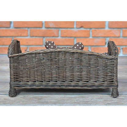 Dark Wicker Pet Bed Alfie With Cushion and Decorative Bone, 74×52 cm