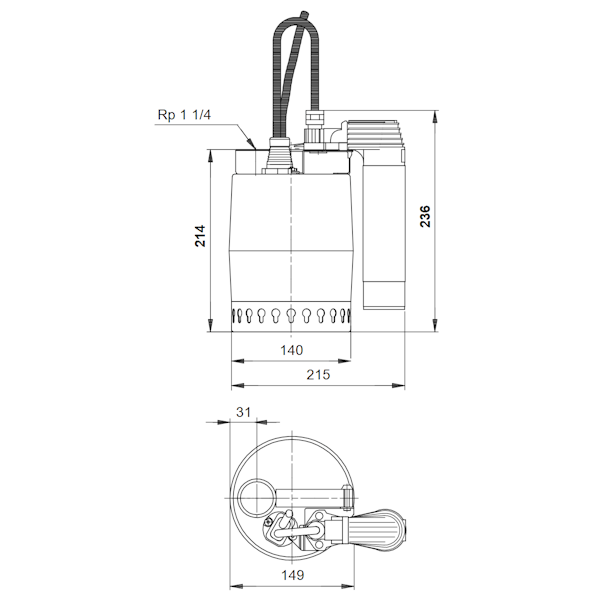 TYHJENNYSPUMPPU GRUNDFOS KP250-AV 1-V PUTKIVIPPA RST
