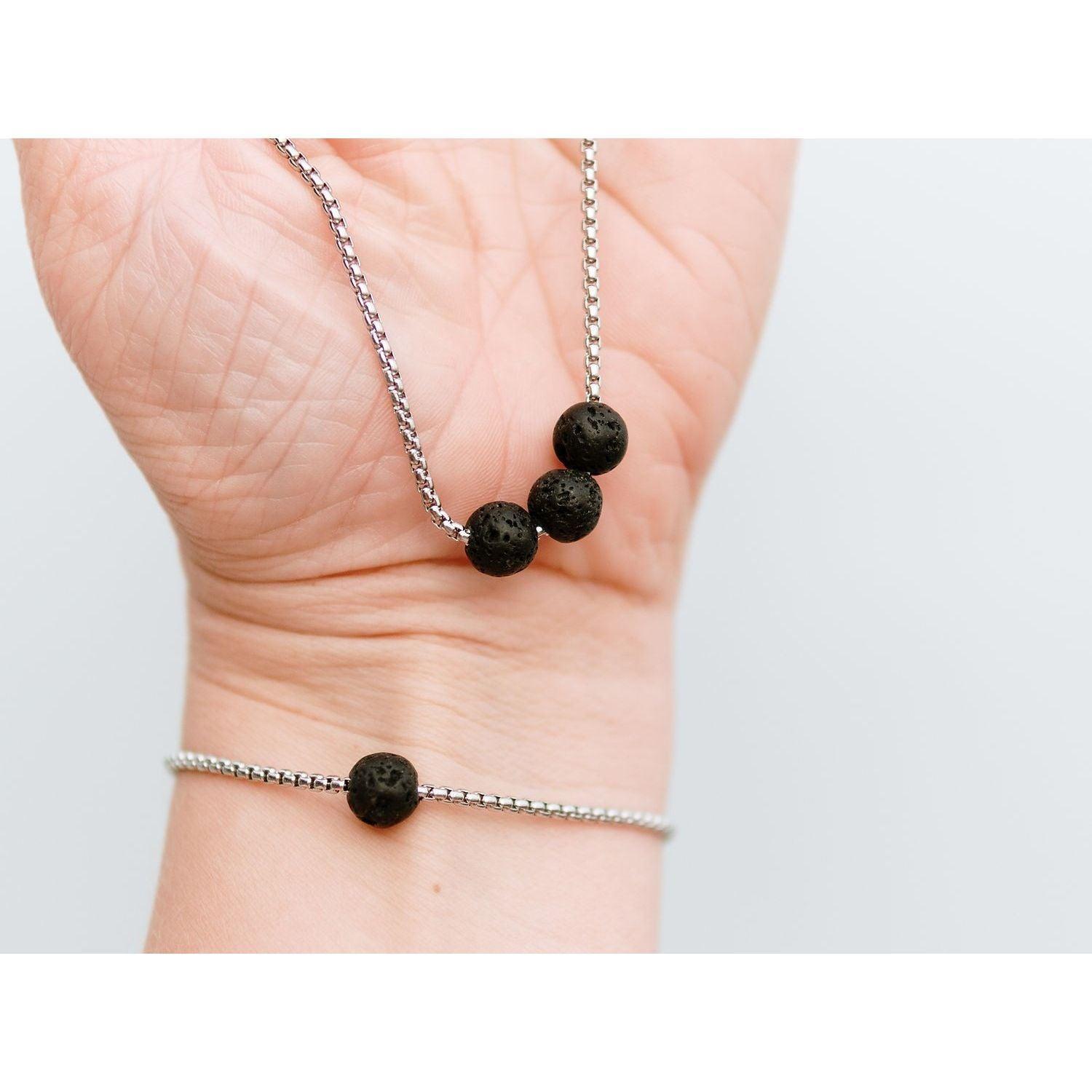 Diffuser Set, Necklace and Bracelet - Black Lava