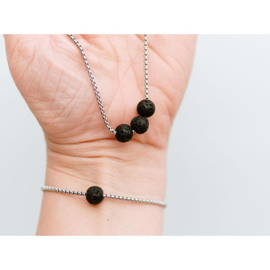 Diffuser Set, Necklace and Bracelet - Black Lava
