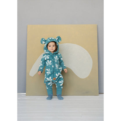 Eared Jumpsuit for Babies and Kids - Chestnut Leaves on Green