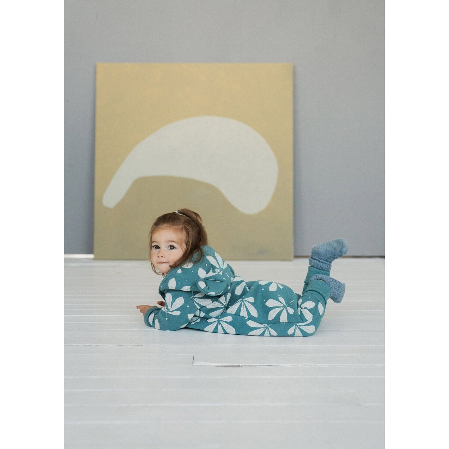 Eared Jumpsuit for Babies and Kids - Chestnut Leaves on Green