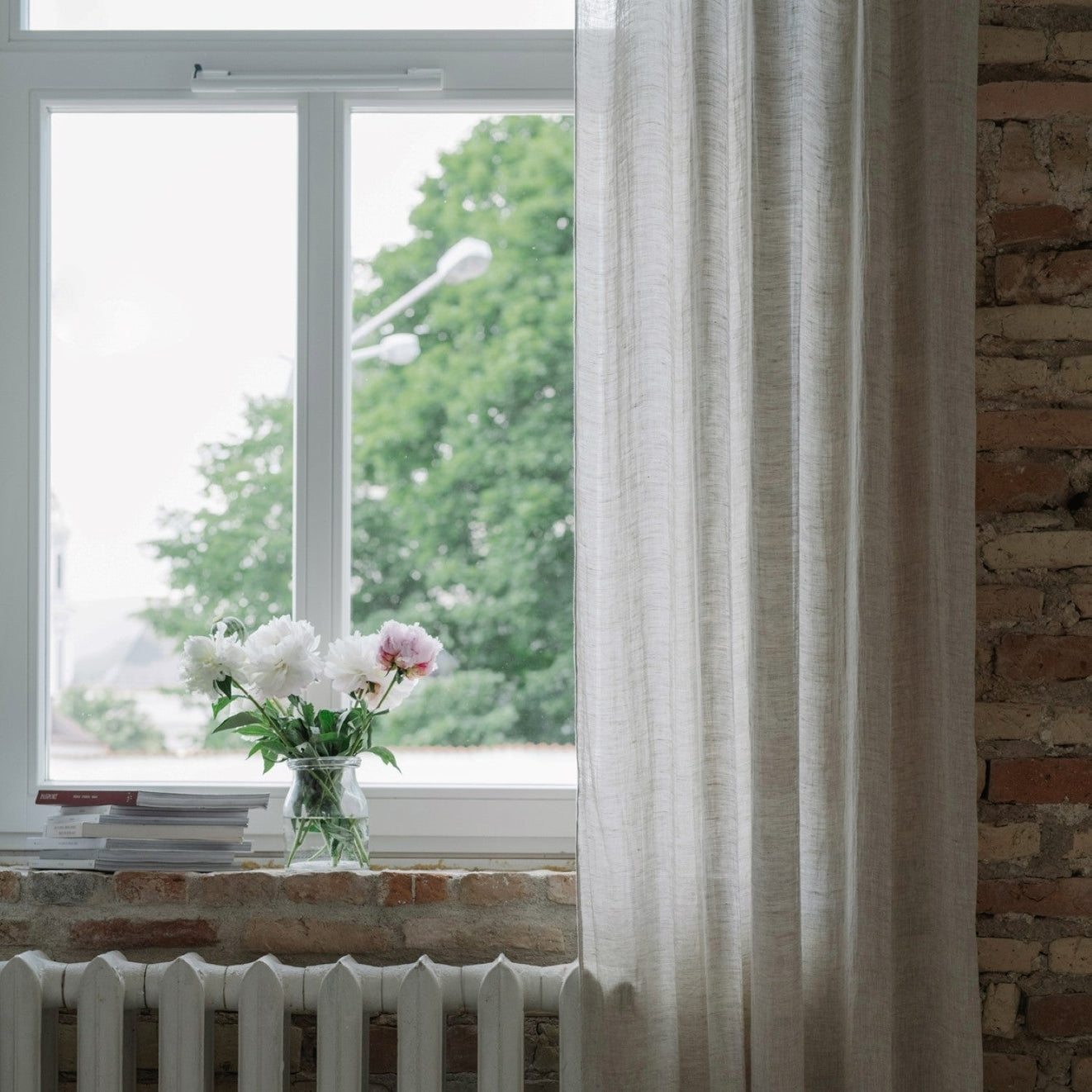 Pellavaverho (tankoon sidottavat) - Luonnonvärinen - 2 kpl Setti - Linen Tales