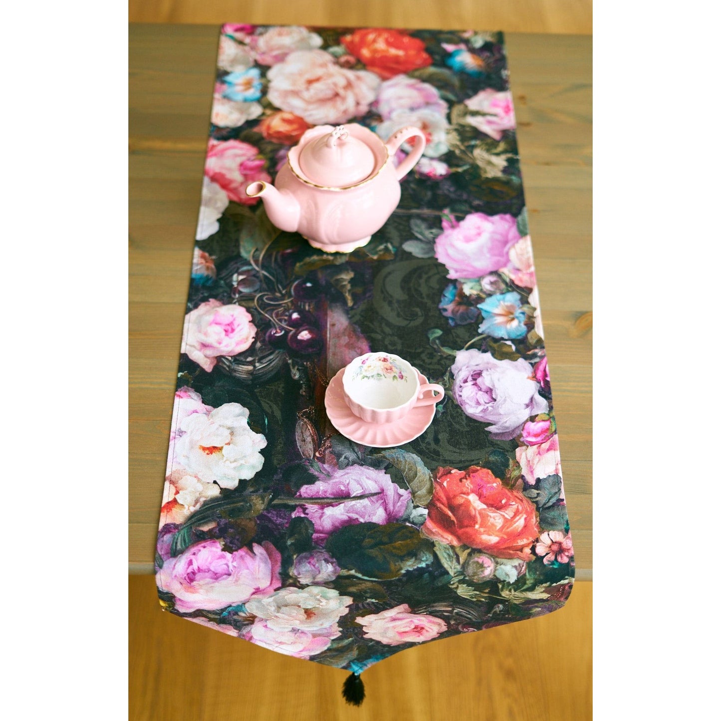 Francine Black Table Runner with Tassels